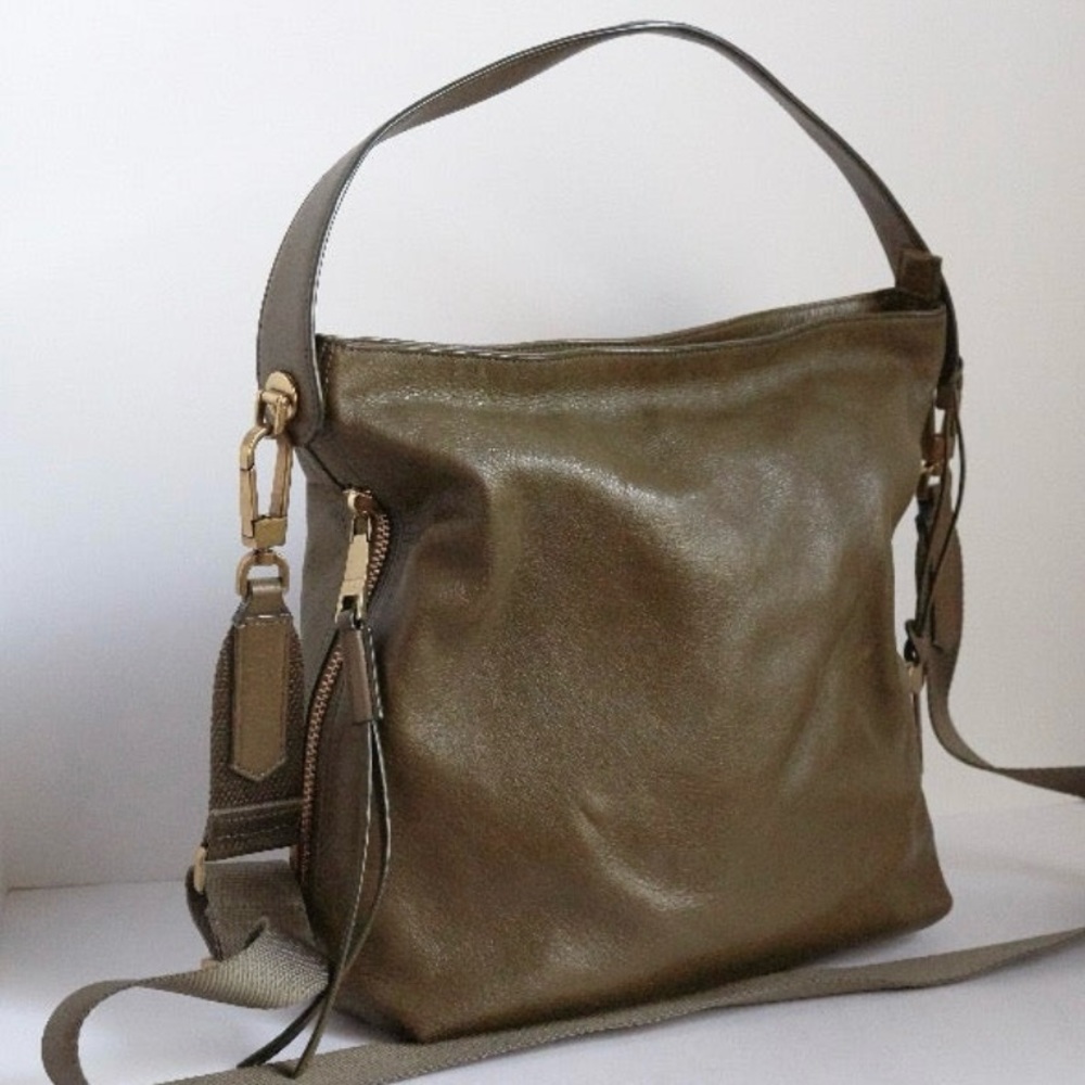 Fossil Maya Hobo Crossbody Shoulder Bag Purse Army Green Leather